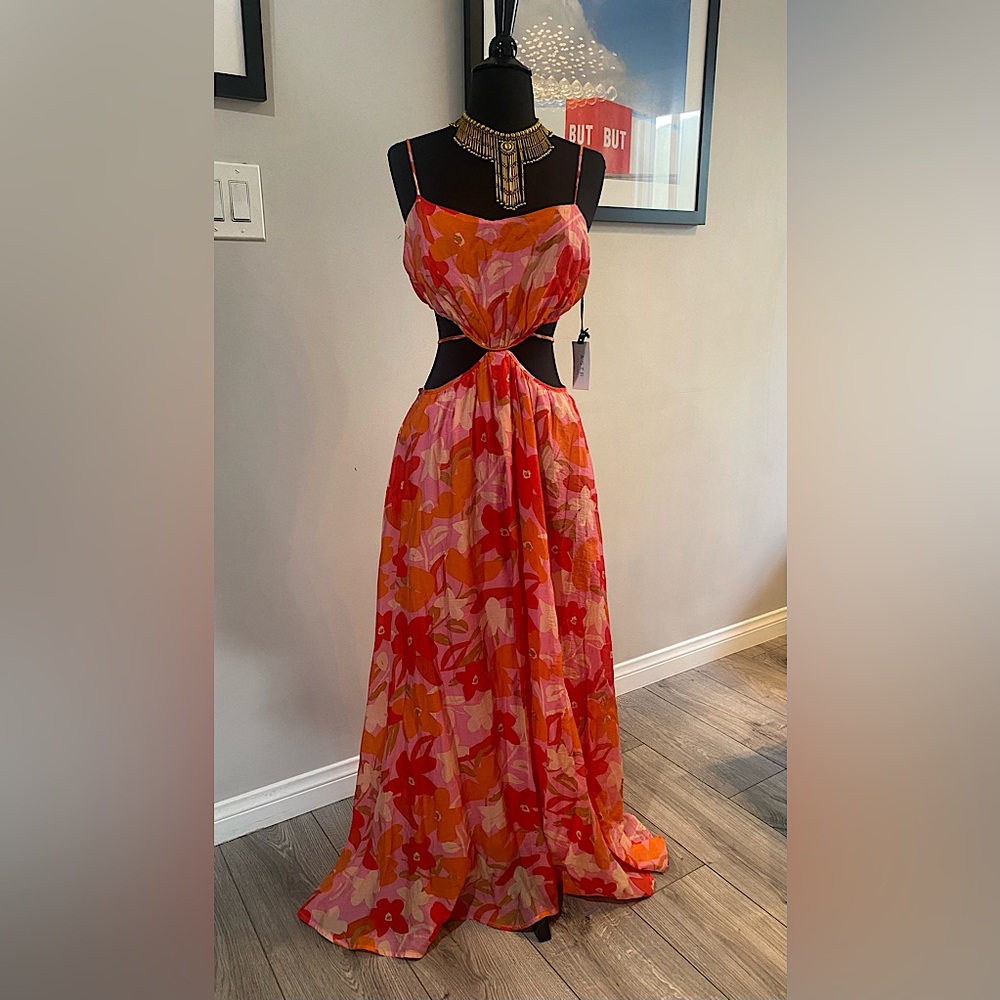 ASTR The Label Sanger Pink Red Floral Cutout Maxi Party Dress S NWT Trendy